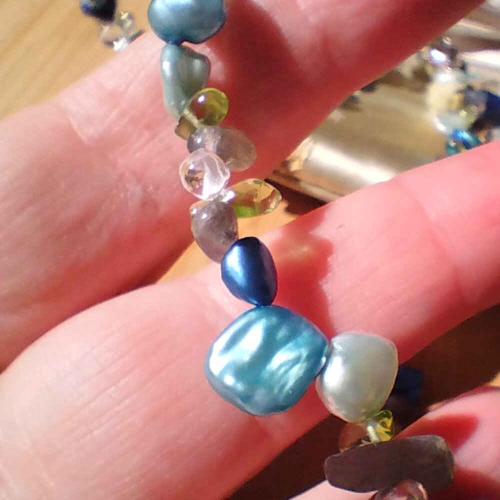 Honora Blue Keshi Freshwater and Fluorite stone necklace 925 Sterling Silver - Picture 2 of 6